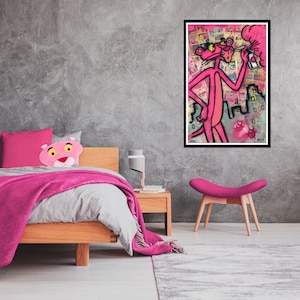 Impresión, lienzo y póster de edición limitada con aerosol de graffiti callejero de Pink Panther de Ekim