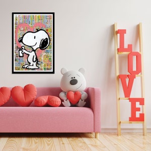Snoopy Poster Street Art Graffiti with Pink Heart Limited Edition Print and Canvas Valentines Day