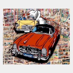 MGA / Mercedes SL Ric Hochet Street Art - Le Mans Film 1966 Graffiti MG Poster Car Art Limited Edition Print and Canvas by Ekim