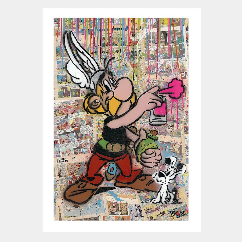 Asterix Street Art With Pink Spray Paint Graffiti Limited Etsy