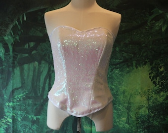 Sequin Overbust Corset, fully sequined, lace up corset, fashion corset available in UK sizes 8 to 18, Custom made in the UK