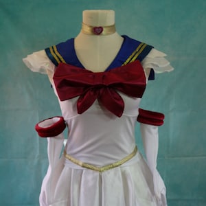 Sailor pleated skirt uniform, with gloves, bow and necklace, sailor moon inspired cosplay, sailor fuku, made in the UK