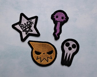 Soul Eater inspired badges, anime themed badges, sew or iron on patches pack, embroidered badges, patches, badges, made in UK