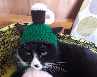 Cat hat/Cat Beer Mug Hat/Cat Hat with Ear Holes/Beanie for Cats/katzenmütze/Pet hat/Kittens hat/Hat for Cats/St Patrick's day hat