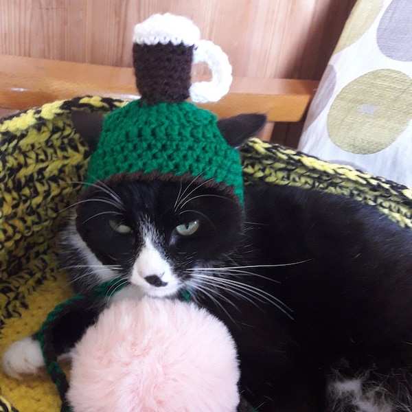 Sombrero de gato/Sombrero de taza de cerveza de gato/Sombrero de gato con agujeros para las orejas/Gorro para gatos/katzenmütze/Sombrero de mascota/Sombrero de gatitos/Sombrero para gatos/Sombrero del día de San Patricio