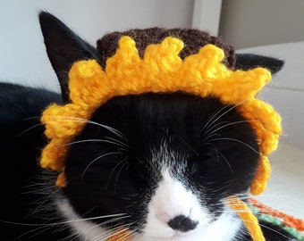 Sunflower hat/Cat hat/Small dog hat/crochet hat/Chapeau fleur chat/Crochet hat for cat/Puppy hat/Pet hat