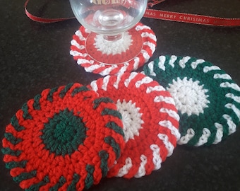 Christmas Coasters/Table Decor/Coasters set of 2,4 or 6/Drink Coasters/Decorative Coasters/Home Decor/Sottobicchieri/Peppermint coasters