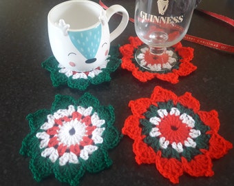 Crochet Christmas Coasters Set of 4/Decorative Coasters/Tea Coasters/Home Decor/Drink coasters/Untersetzer trinken/Decorativo per la casa