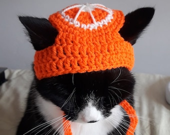 Orange cat hat/Lemon Hat/Crochet pet hat/Orange fruit hat/Chapeau chat/Cat hat/Small pet hat/Lemon pet hat/Hat for pet
