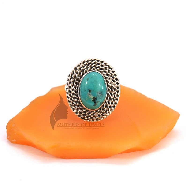 Jewels House Orange Turquoise Oval Gemstone Silver Plated Handmade Statement Ring US-8
