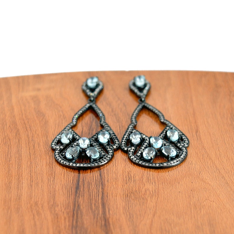 Pretty Blue Gemstone Dangle/'s For Women 925 Sterling Silver CZ Earrings 6x4mm Oval Blue Topaz Gemstone Earring Exquisite Hanging Earrings