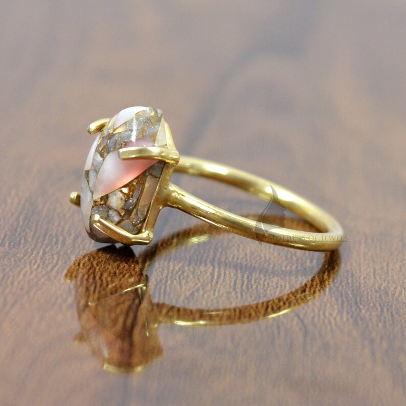 Ring For Love White Opal Ring,White Opal Copper Hexagon Gemstone Ring,18k Gold Plated Solitaire Ring 925 Sterling Silver Ring Prong Ring