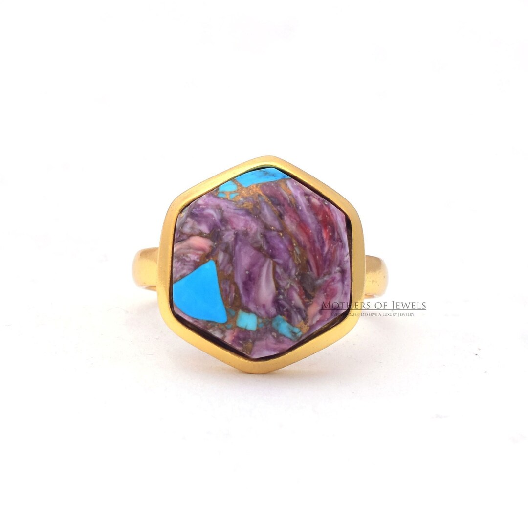 Elegant Spiny Purple Oyster Copper Turquoise Ring Blue - Etsy UK