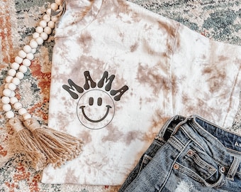 Mama Smiley tee//tie dye mama tee//acid washed mama tshirt