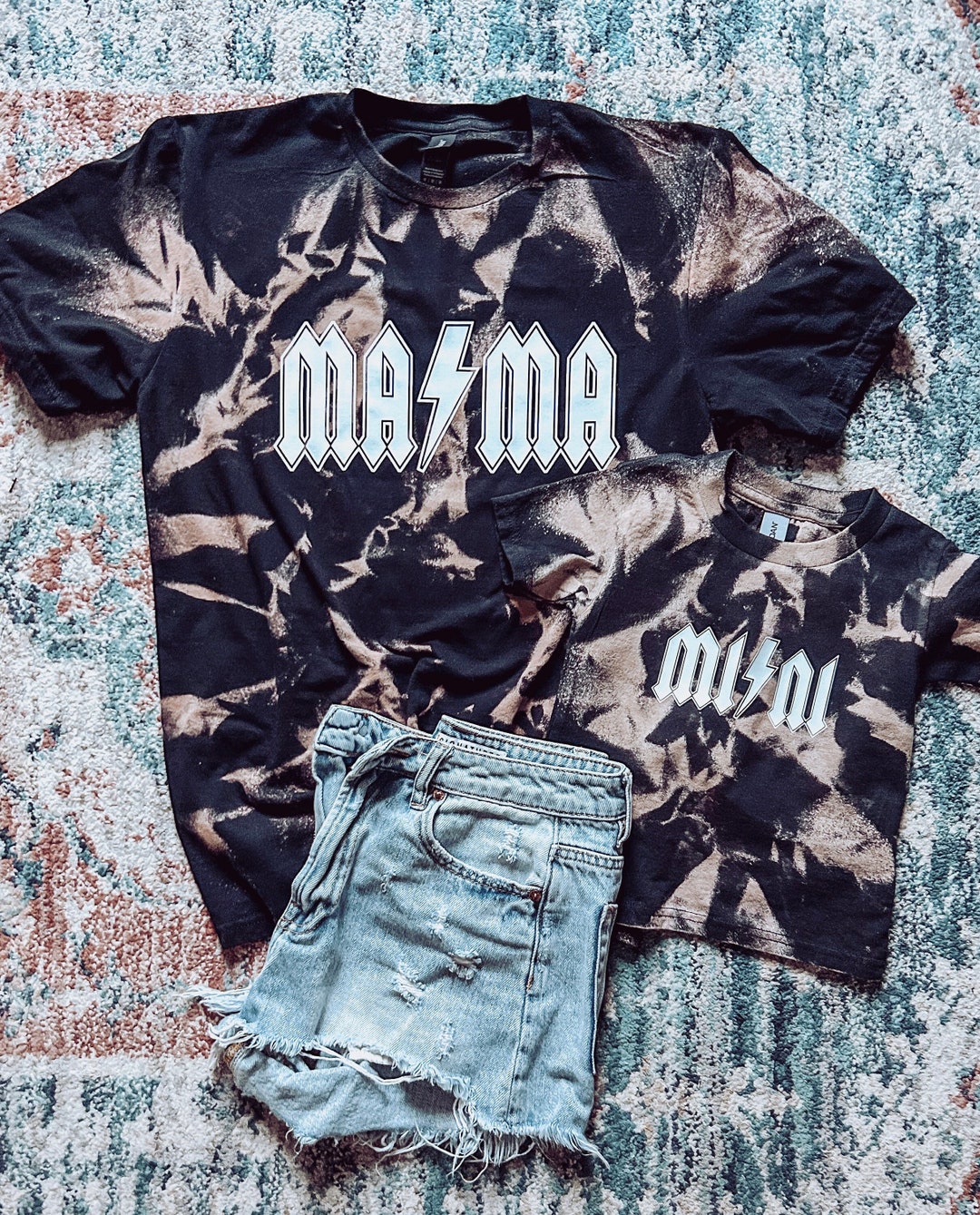 Distressed Acid Washed Mama and Mini Set//rocker Mama - Etsy