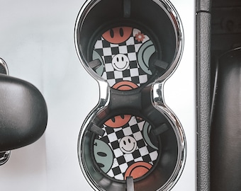 Car Coasters//boho car coasters//Retro Smiley face