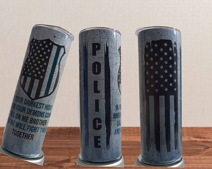 Thin Blue Line Tumbler: Police Officer Gift, 20 OZ Travel Cup