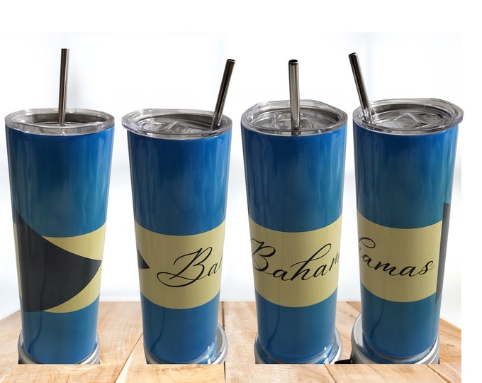 Bahamas Flag Tumbler: Personalized 20oz Skinny Travel Cup