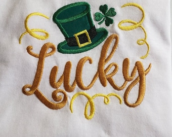 St.Patrick day shirt,Embroidery shirt,Lucky T shirt,Lucky hat T shirt, Irish Holiday T shirt,Boys shirt,Tshirt with hat,Personalized shirt