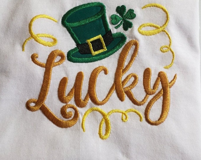 St.Patrick day shirt,Embroidery shirt,Lucky T shirt,Lucky hat T shirt, Irish Holiday T shirt,Boys shirt,Tshirt with hat,Personalized shirt