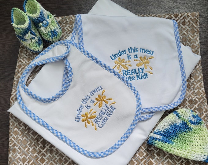 Embroidered Baby Bib, Burp Pad Cloth Set, Funny Baby Bib, Baby Boy Gift, Newborn Gift, Baby Shower Celebration