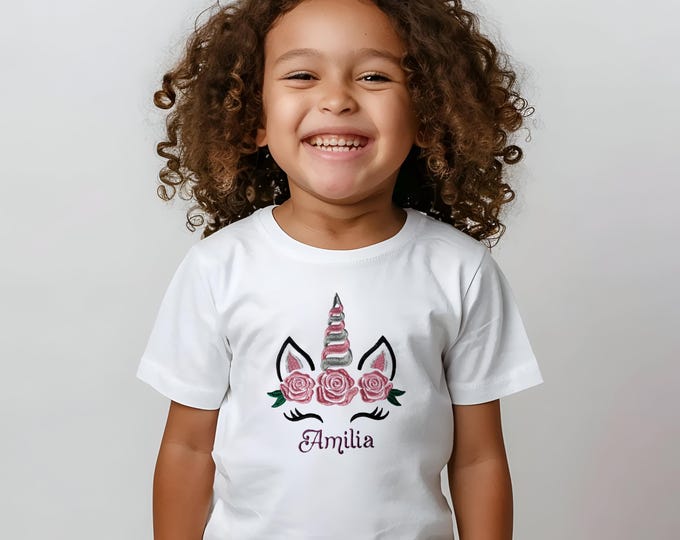 Personalized embroidered Unicorn Shirt for girls,Custom Name Birthday Shirt,Magical Unicorn gift for Kids