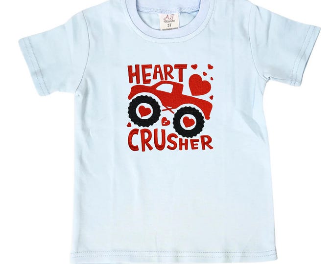 Heart Crusher Valentine Shirt, Toddler Boy Valentine Outfit, Embroidered Kids Shirt, Boys Valentine Tee, Cute Valentine Top