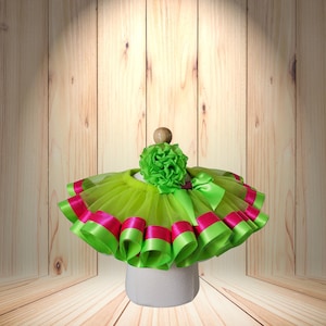 Green & Hot Pink Ribbon Tutu: Birthday Dance Costume