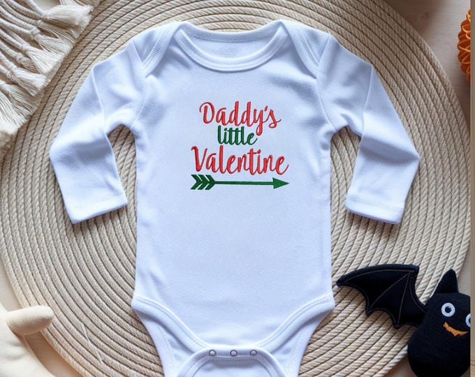 Embroidered "Daddy's little Valentine" Infant bodysuit.Baby's first Valentine outfit.