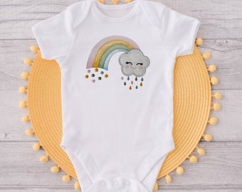 Custom  Embroidered smiling Rainbow baby bodysuit, pregnancy anouncement,Personalized Name Bodysuit