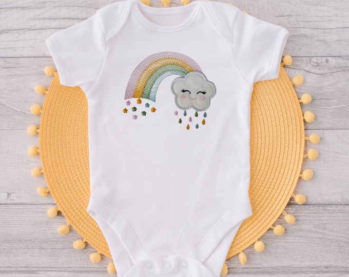 Custom  Embroidered smiling Rainbow baby bodysuit, pregnancy anouncement,Personalized Name Bodysuit