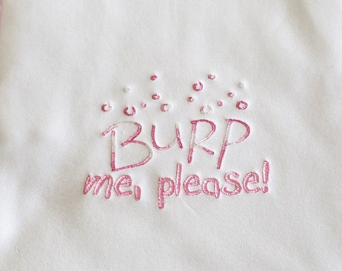 BABY ESSENTIALS - BURP Clothes - Handmade Burp Me Please Baby Burping Cloth - Embroidered Pink Trimming Cloth For Baby Gift