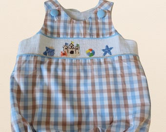 Handmade Sandy Castle Bubble Romper for Your Little Prince