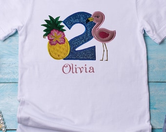 Flamingo personalized Birthday T-Shirt with Custom Name and Age, Kids Birthday Shirt, Customized Tee, Personalized Gift,rosa