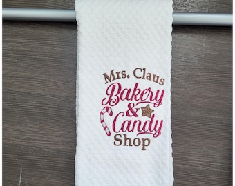 Christmas Towel with Mrs Cous Candy Company Embroidery, Custom Cotton Kitchen Towel, Housewarming Gift