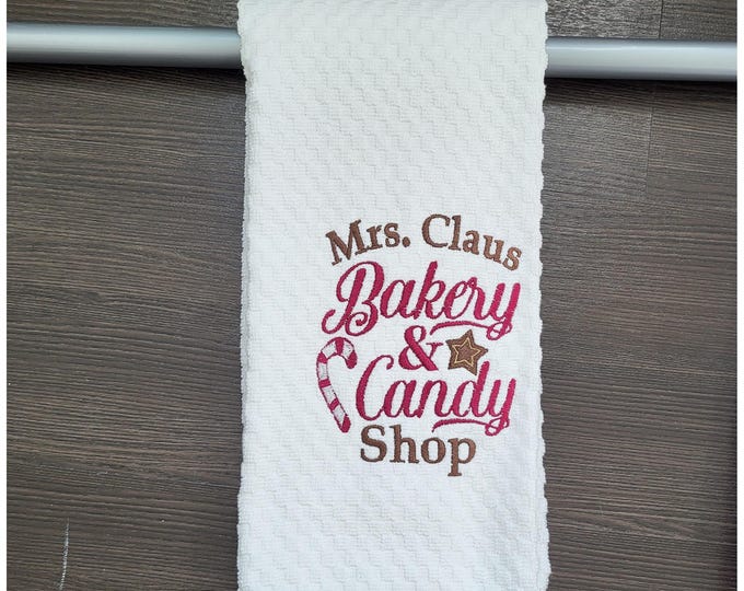 Christmas Towel with Mrs Cous Candy Company Embroidery, Custom Cotton Kitchen Towel, Housewarming Gift