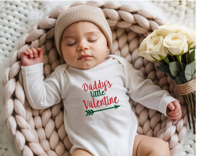Embroidered "Daddy's little Valentine" Infant bodysuit.Baby's first Valentine outfit.