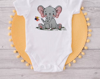 Sweet Baby elephant embroidered Bodysuit, Welcome Home Baby,Cute Baby Bodysuit