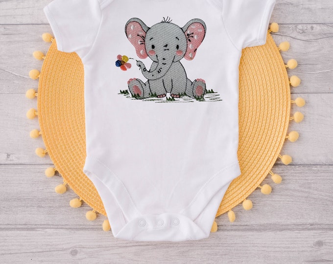 Sweet Baby elephant embroidered Bodysuit, Welcome Home Baby,Cute Baby Bodysuit