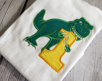 DINOSAUR SHIRT - NUMBERS Shirt  Boy Embroidered Dinosaur  Shirt - Kids Dinosaur Shirt - Birthday Gifts - Unisex Lightweight tee