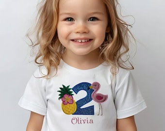 Flamingo personalized Birthday T-Shirt with Custom Name and Age, Kids Birthday Shirt, Customized Tee, Personalized Gift,rosa