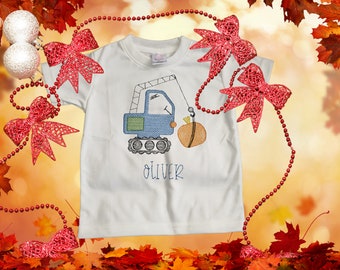 Personalized Excavator Pumpkin Shirt | Fall Construction Birthday Shirt | Custom Name Toddler Boy Shirt | Pumpkin Patch Outfit