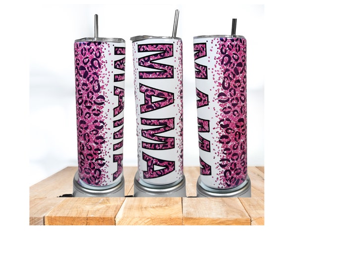 MAMA leopards print 20 oz skinny tumbler, Personalized Mama tumbler, Christmas Gift