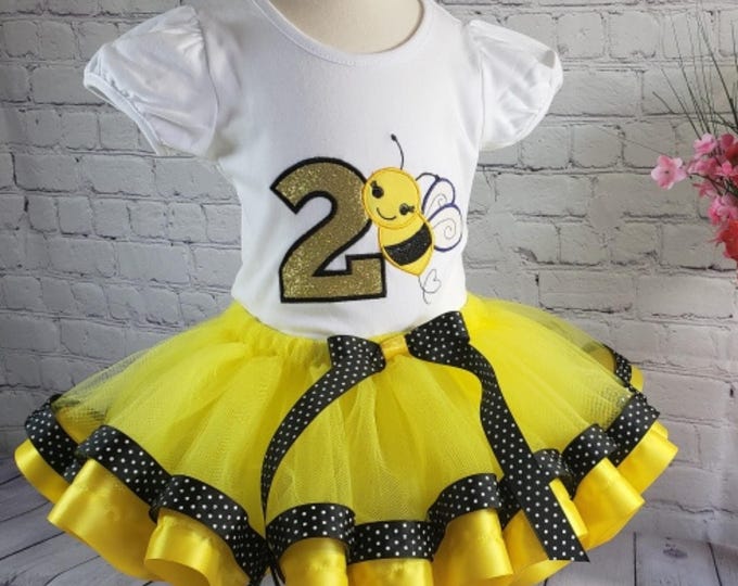 Bumble Bee Birthday Outfit for Girls Tutu Set with Bodysuit,Tutu Skirt & Headband  1st Birthday Bee Theme Costume