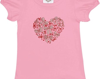 Girls Valentine Shirt, Red Bow Heart Embroidered Top, Toddler Ruffle Tee, Pink or White Girls Shirt, Valentine Outfit