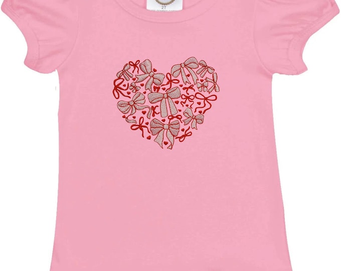 Girls Valentine Shirt, Red Bow Heart Embroidered Top, Toddler Ruffle Tee, Pink or White Girls Shirt, Valentine Outfit