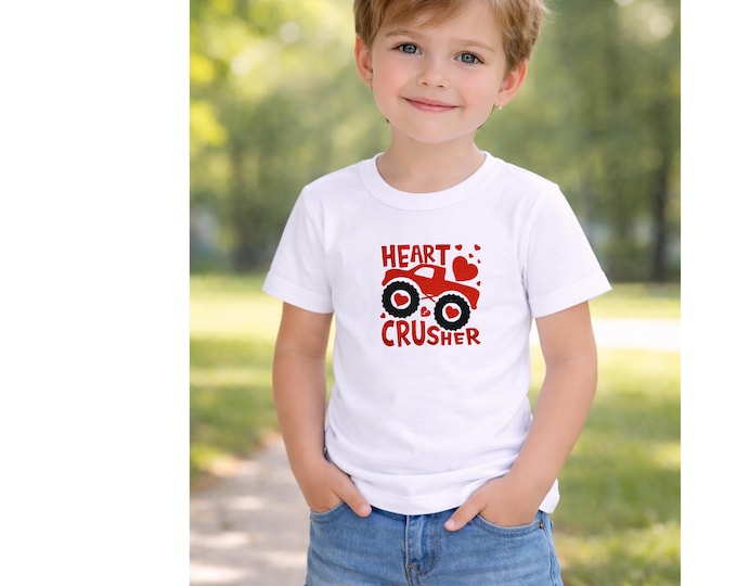 Heart Crusher Valentine Shirt, Toddler Boy Valentine Outfit, Embroidered Kids Shirt, Boys Valentine Tee, Cute Valentine Top