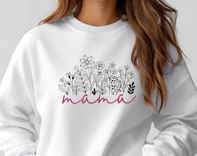 Custom Embroidered Floral Mom Sweatshirt – Personalized Mother's Day Gift,Mom Personalized Mom New Mom