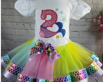 Mermaid Birthday Tut Set,Girls Birthday Tutu Set,Birthday Tutu outfit, Number Birthday Mermaid