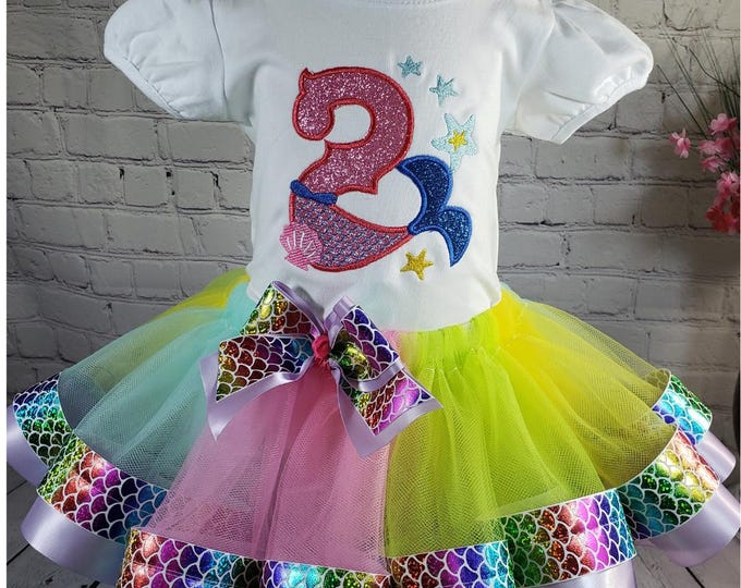 Mermaid Birthday Tut Set,Girls Birthday Tutu Set,Birthday Tutu outfit, Number Birthday Mermaid